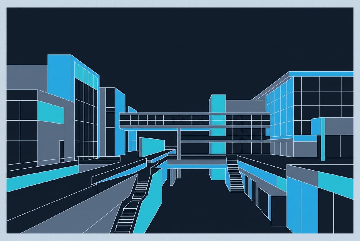Flat illustration of a research hub building within a map outline of Central Africa.